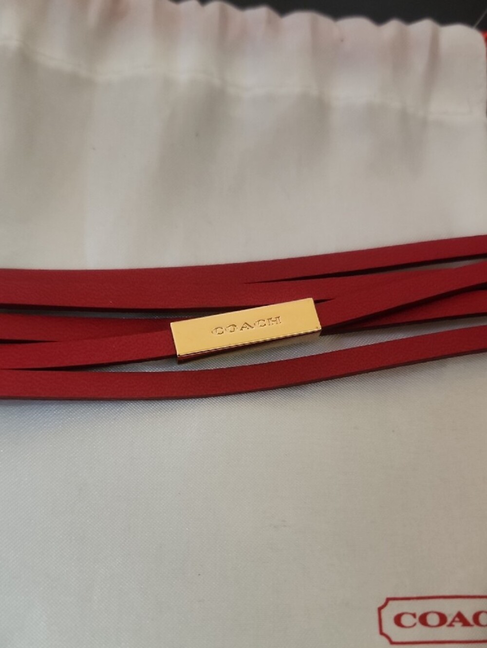 Coach Red Multi-Strap Leather Bracelet with Gold Hardware Euc